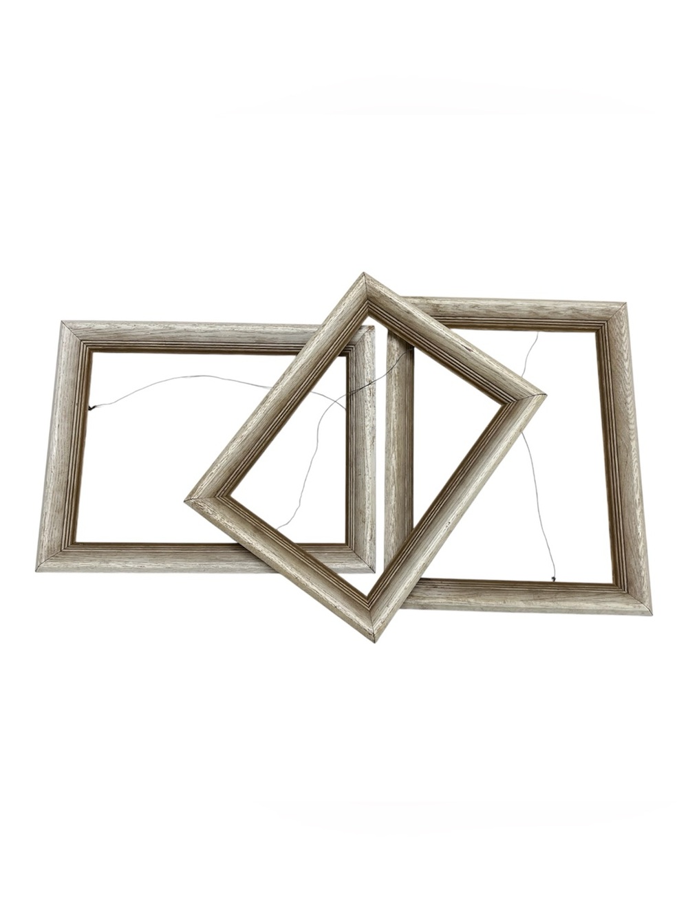 Set of three VINTAGE Solid Wood Whitewash Decorative Picture Frame Set.